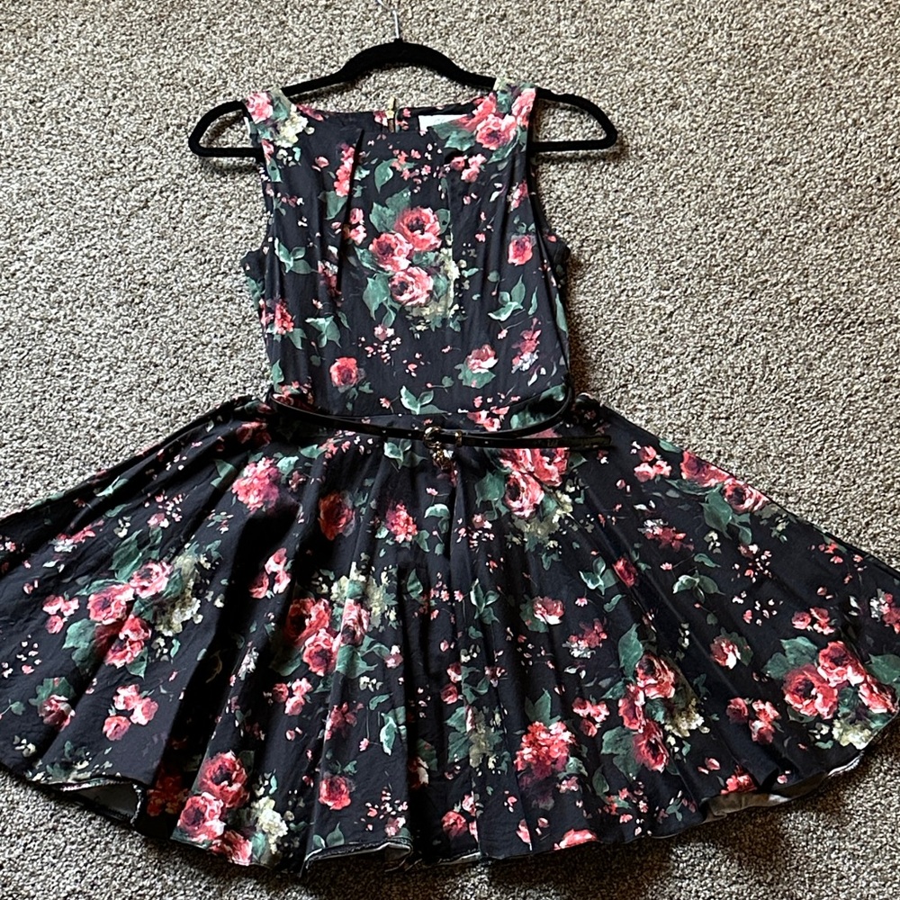 ModCloth x Closet London Black and Pink Floral Dress